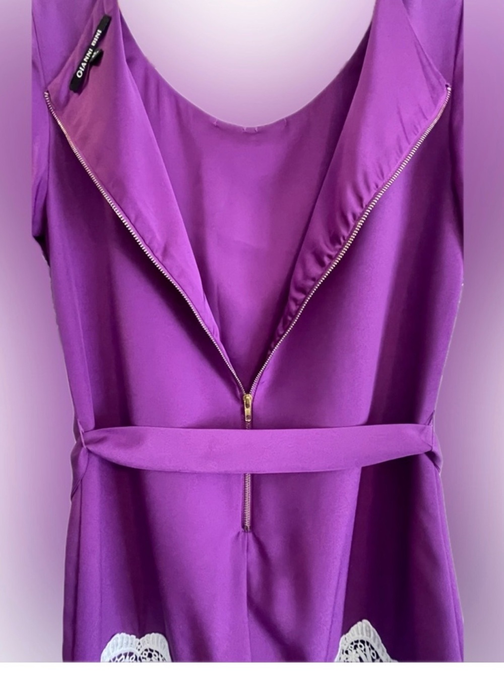 Gianni Bini Purple Midi Dress with White Lace Trim - Picture 5 of 8